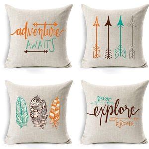 Arrow Cotton Linen Throw Pillow Covers (4)